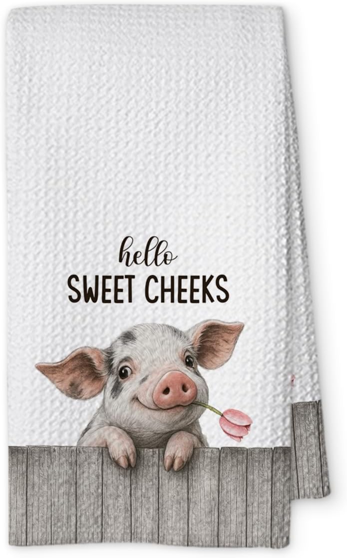 Threegoat Funny Cute Pig Hand Towels for Bathroom,1 PCS Hello Sweet Cheeks Pig Gifts,Animal Decorative Kitchen Towels for Farmhouse Decor,Gifts for Women, Pet Owners Housewarming - B05 - Image 1